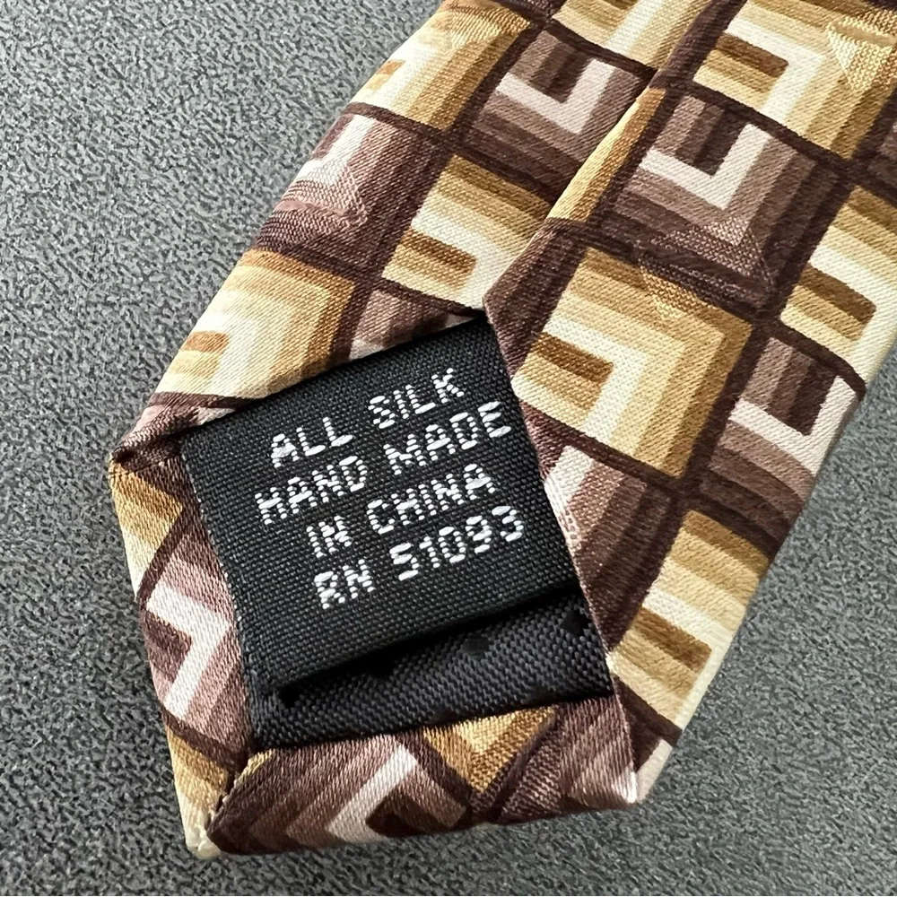 Ferucci All Silk Hand Made Formal Classic Necktie Neck Tie Tan Geometric Pattern